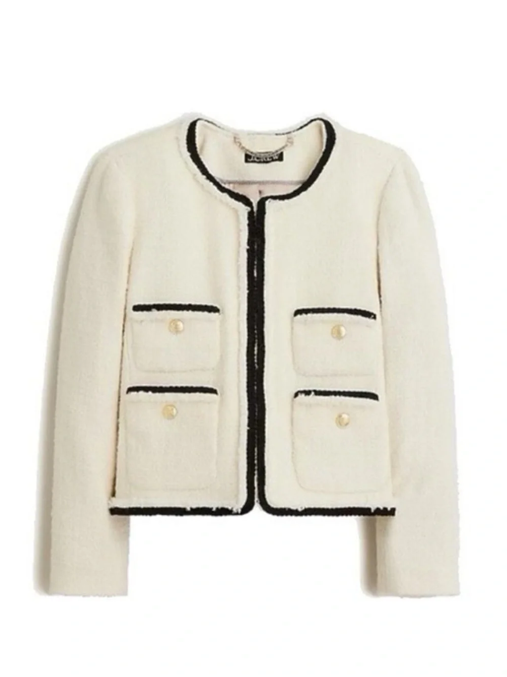 J. Crew Frances Lady Jacket in Maritime Tweed White Black Size 12 BT548